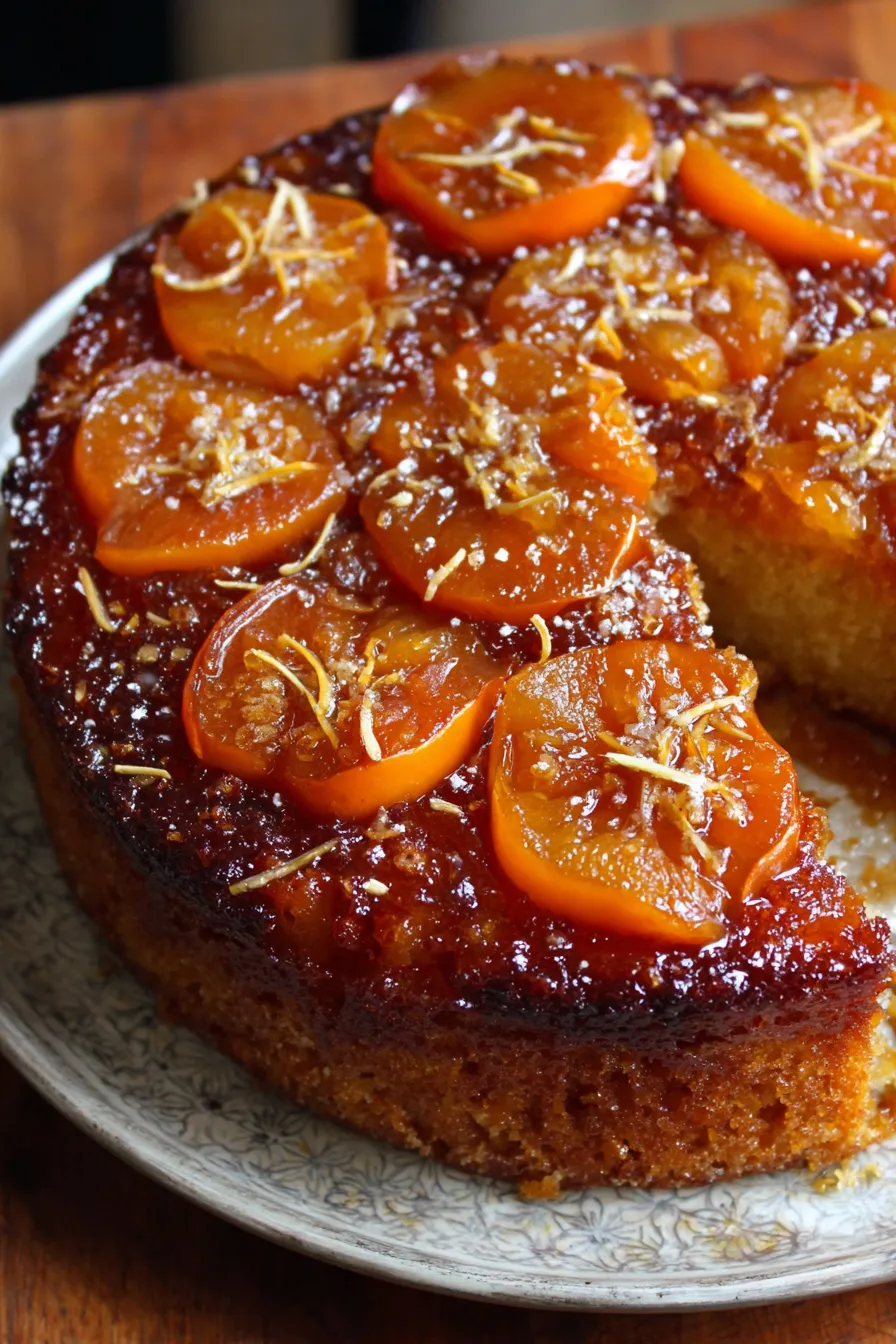 Upside down persimmon cake with caramel topping