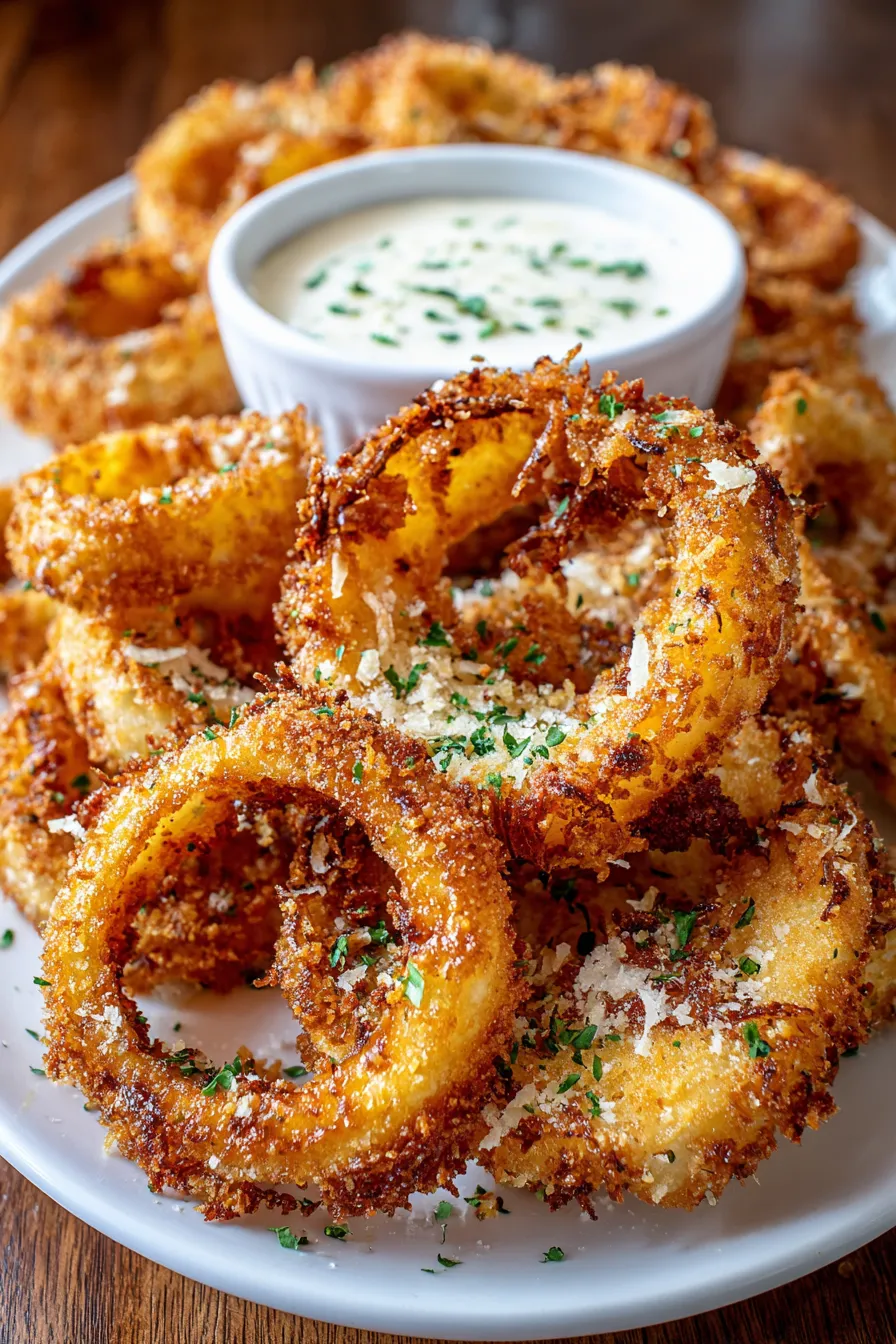 Onion rings dredged and ready for frying