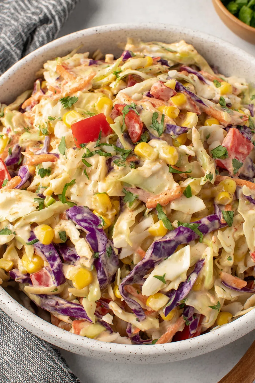 Close up of dressed Taco Coleslaw