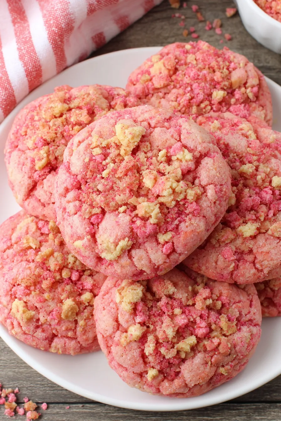 Strawberry Crunch Cookies cooling on a rack