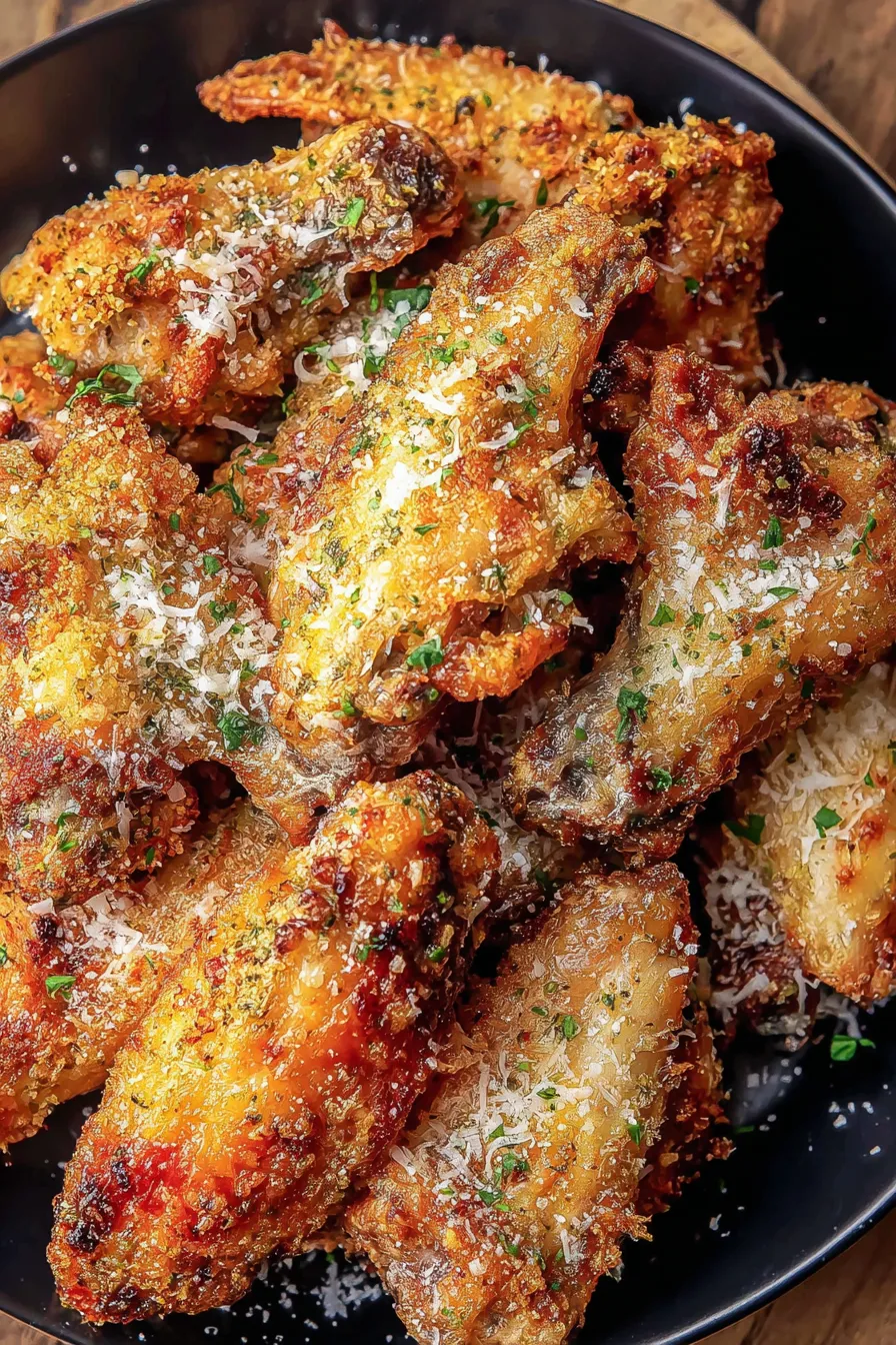 Plated parmesan crusted wings with garnish