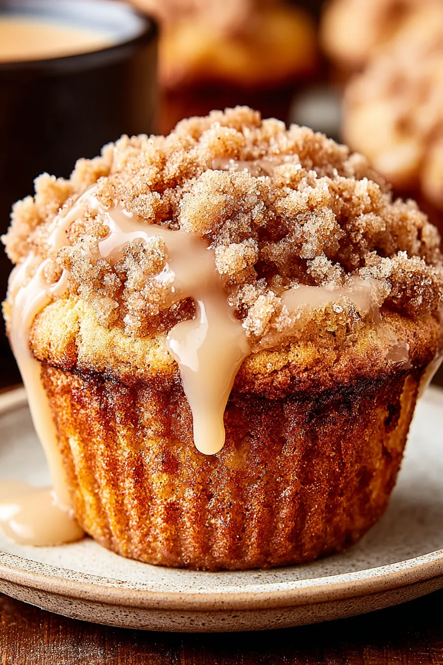Freshly baked cinnamon muffins with crumb topping