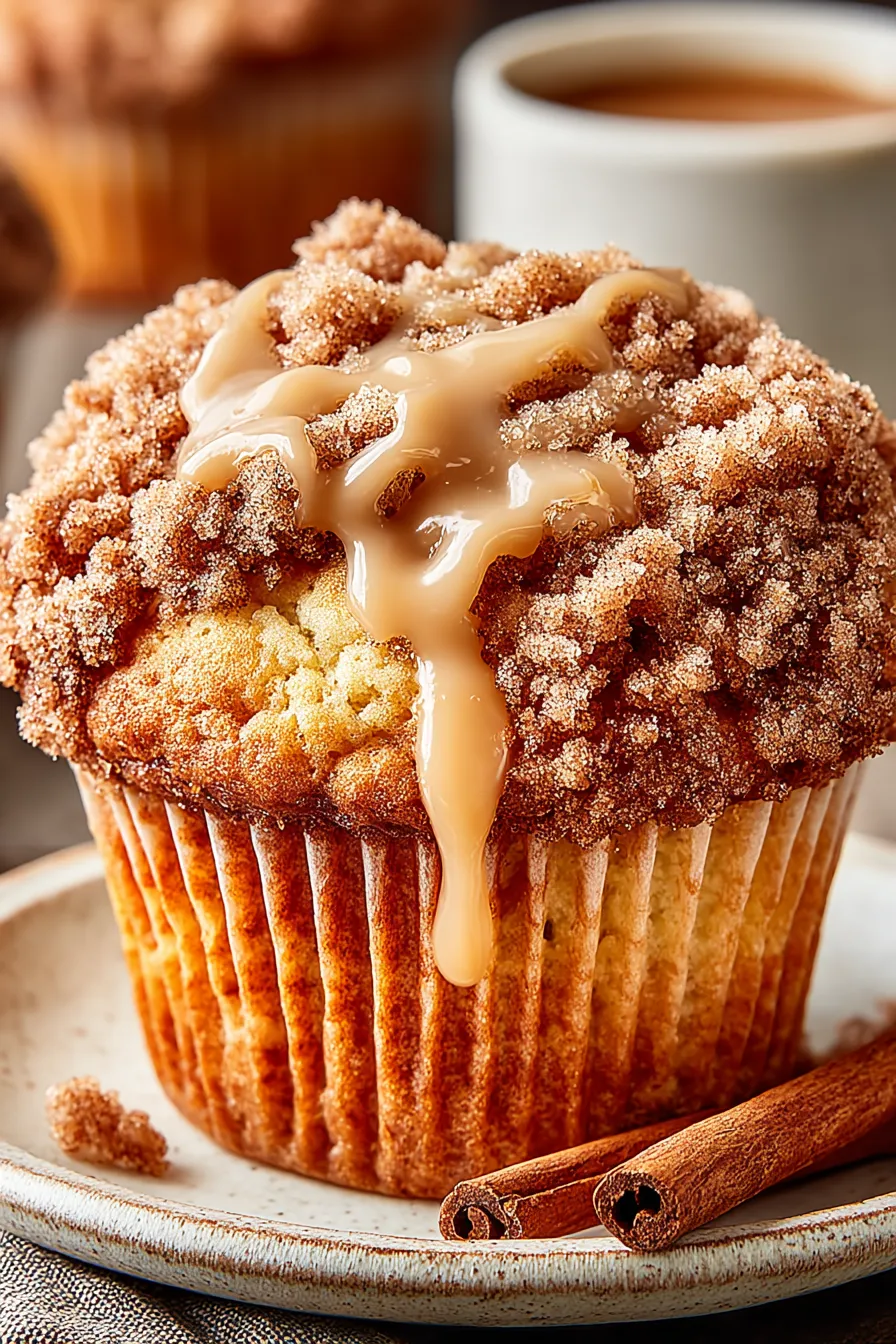 Cinnamon muffins on a cooling rack with crumble topping