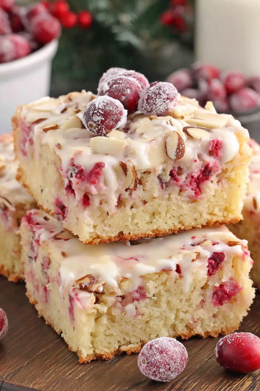 Slice of Almond Cranberry Cake on plate