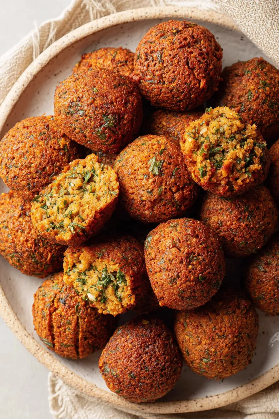Golden falafel on tray