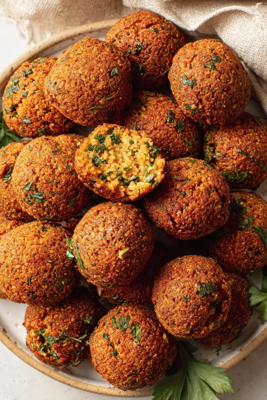 Finished falafel served with herbs