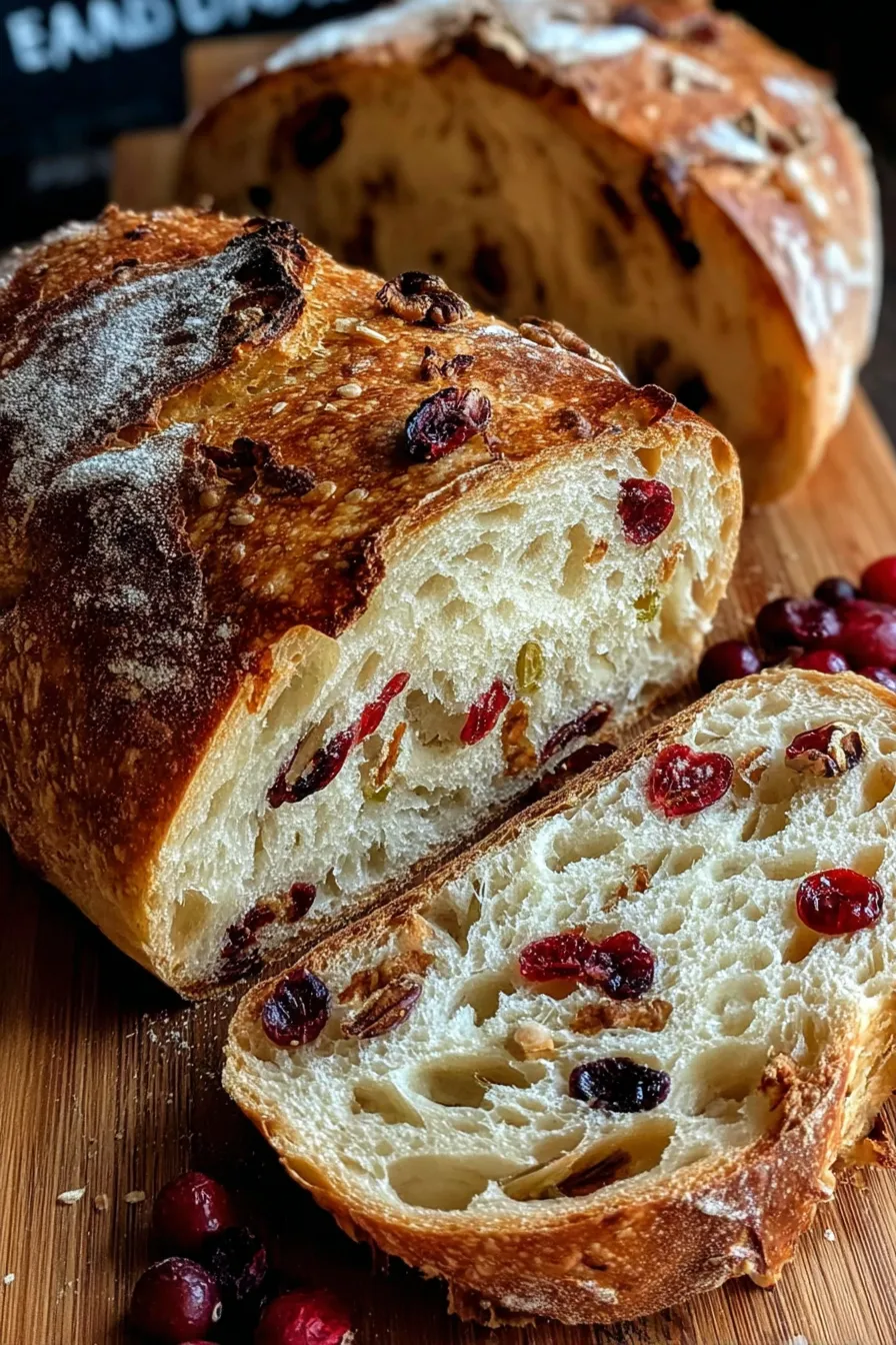 Freshly baked cranberry raisin walnut cinnamon loaf