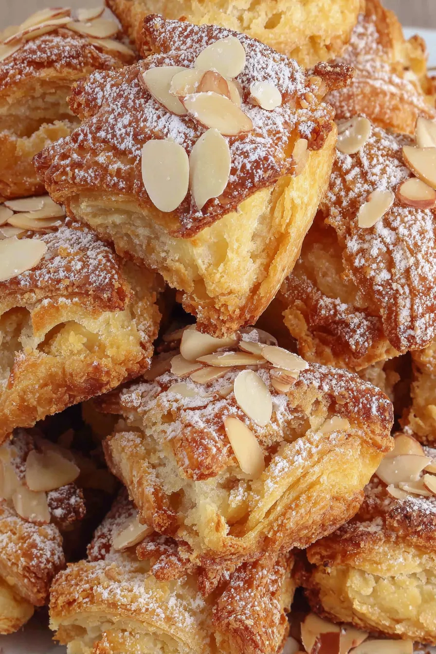 Mini almond croissant bites cooling in a muffin tin