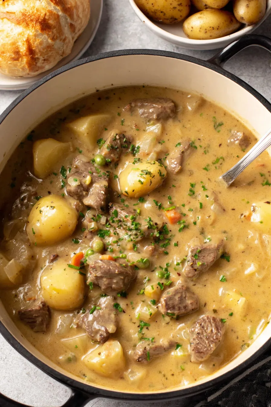 Seared beef and soup in Dutch oven