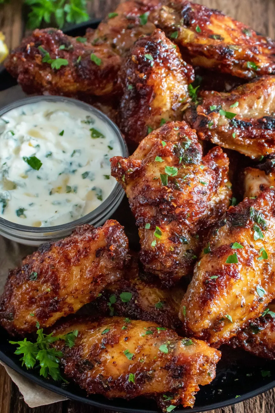 Crispy baked chicken wings on a rack