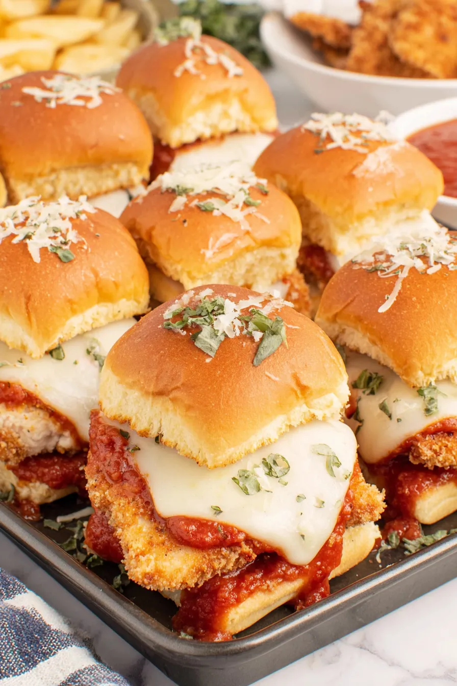 Baked Chicken Parmesan Sliders in 9x13 pan