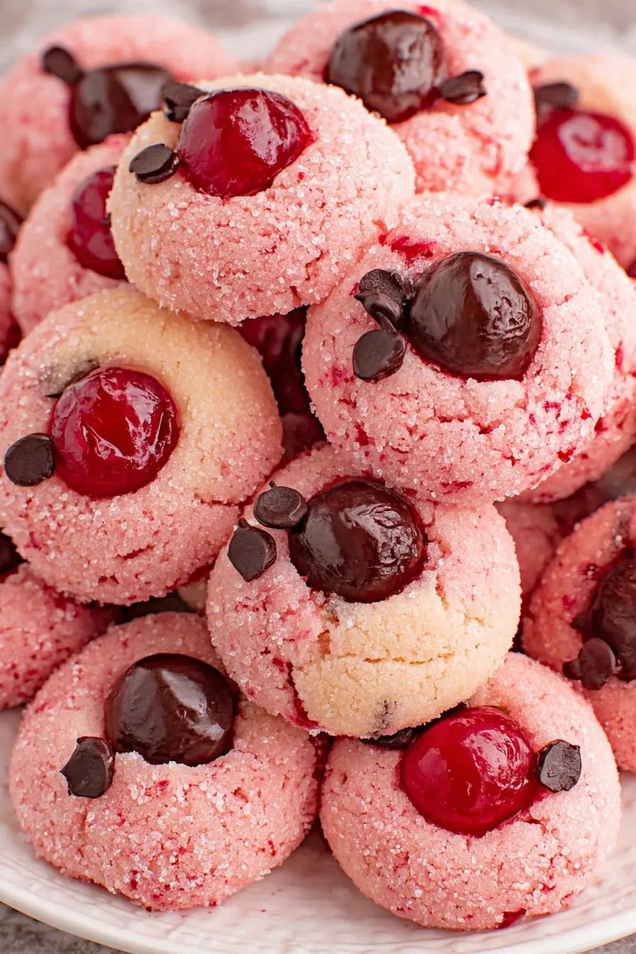 Tray of Cherry Kiss Cookies fresh from the oven