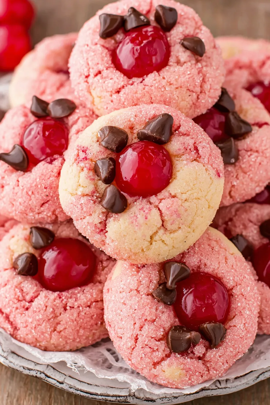 Close-up of a Cherry Kiss Cookie with a Hershey's Kiss on top