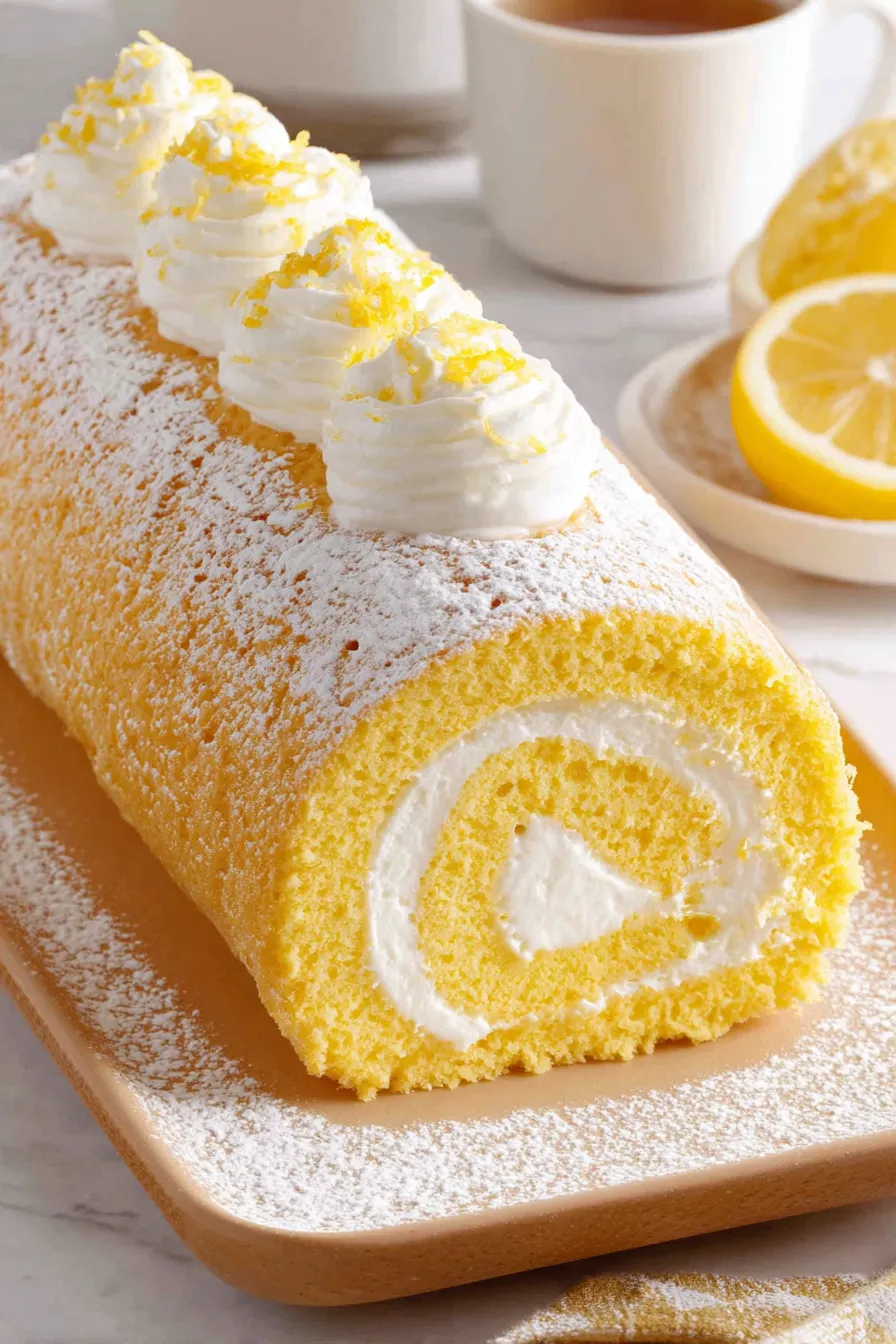 Lemon Swiss Roll on cutting board