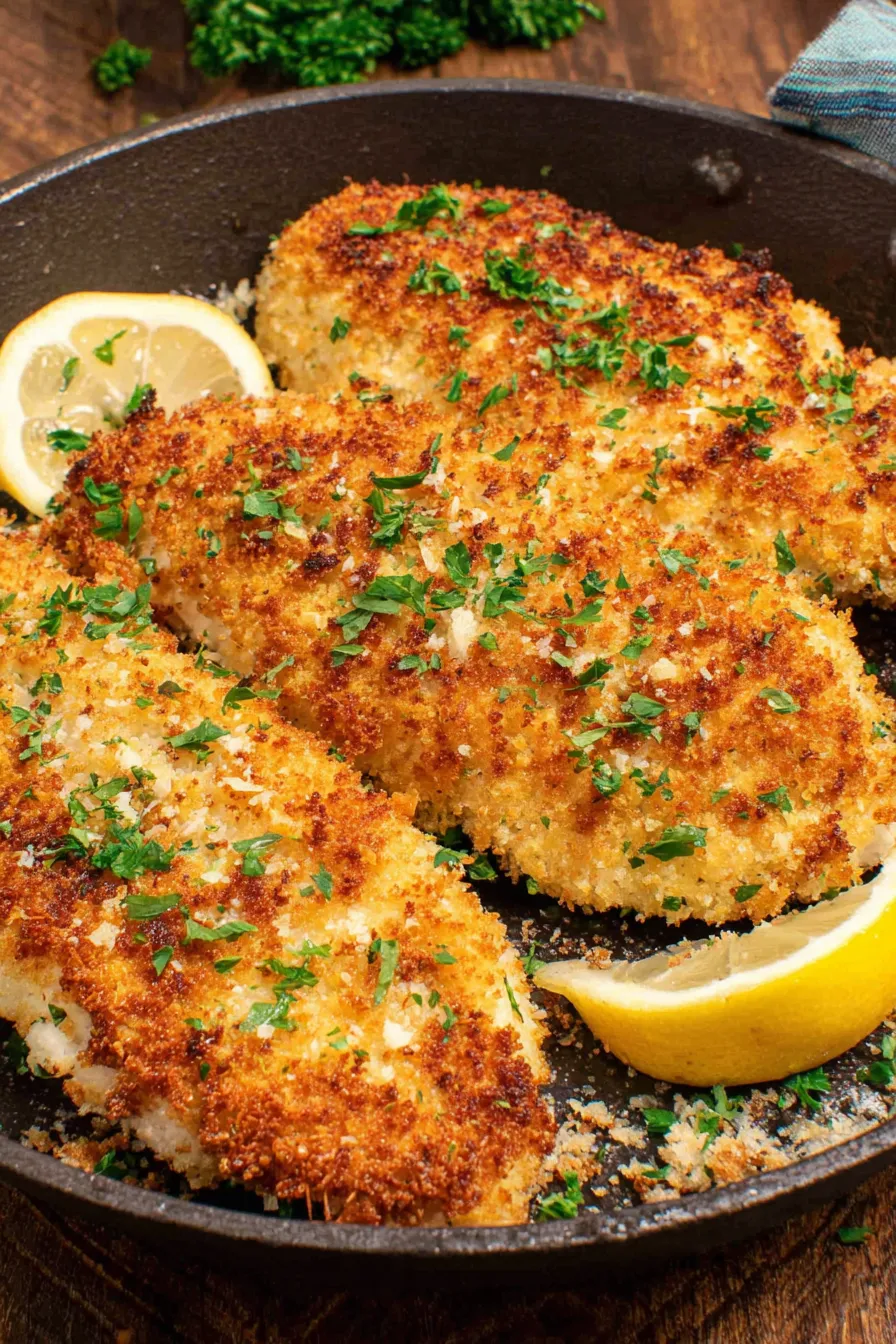 Close-up of golden panko crust