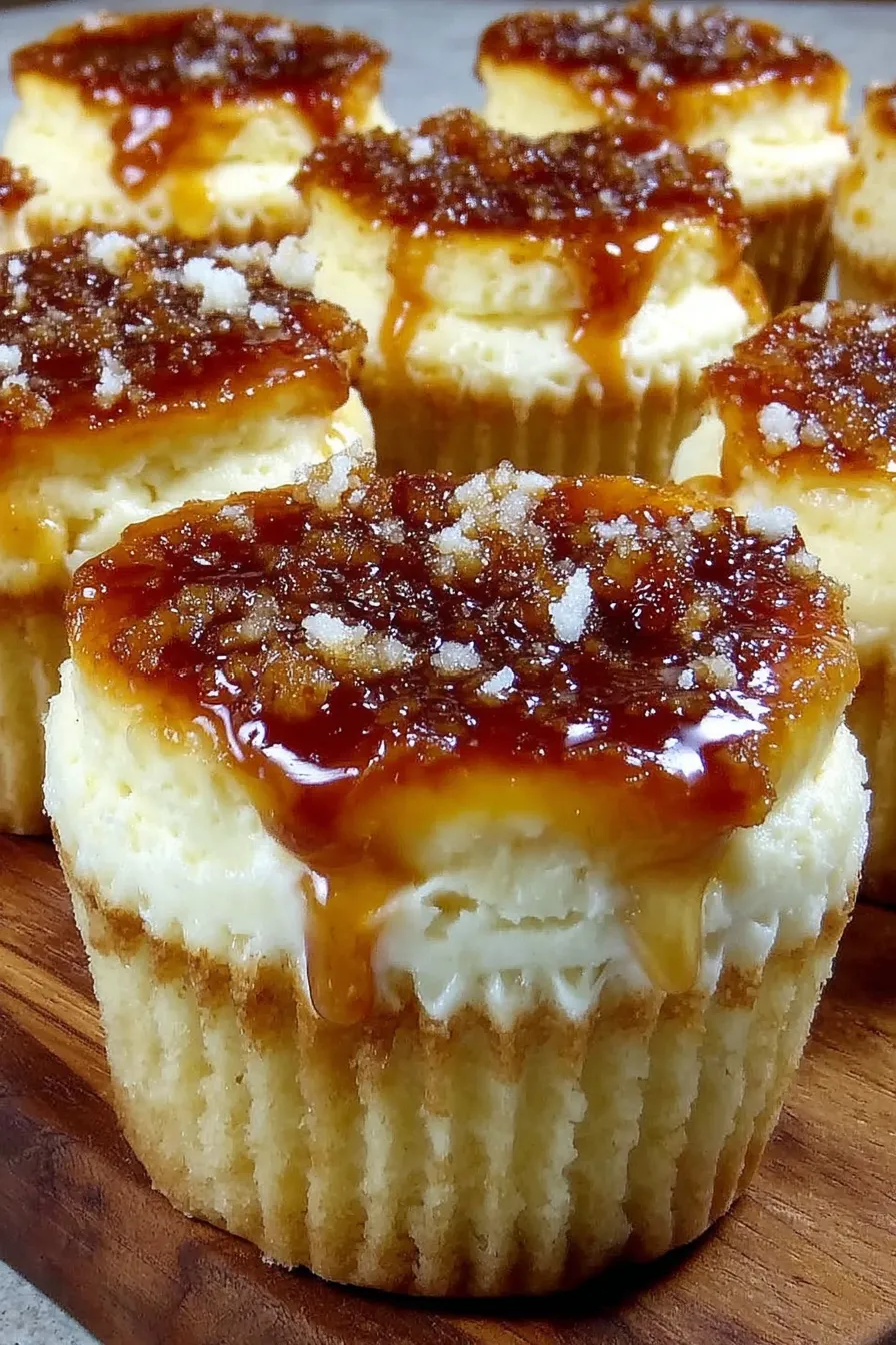 Vanilla Bean Crème Brûlée Cheesecake Cupcake with torched sugar top