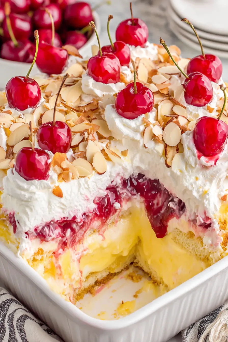 Layered Heaven on Earth Cake with cherries