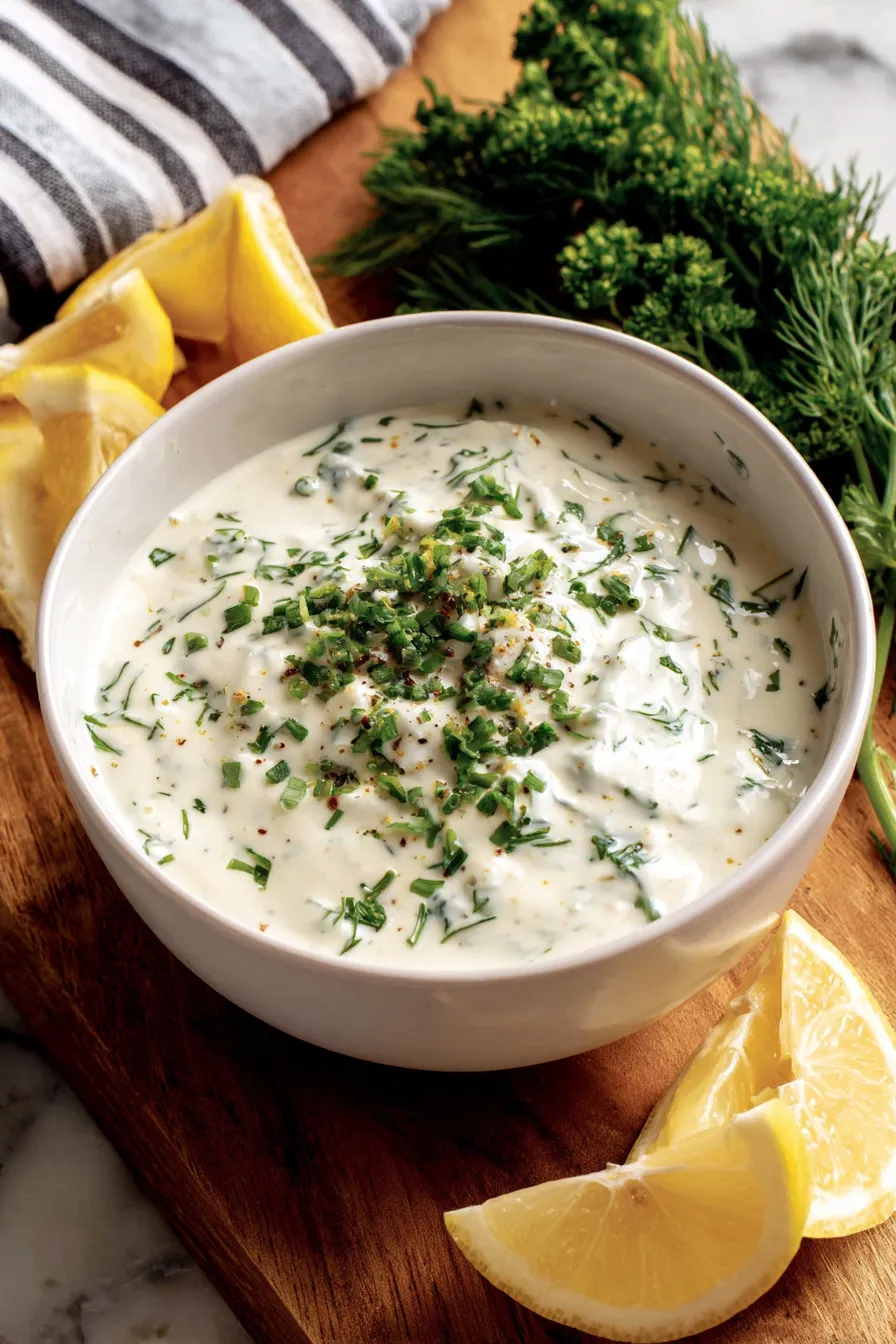 Creamy tartar sauce in a bowl with a spoon