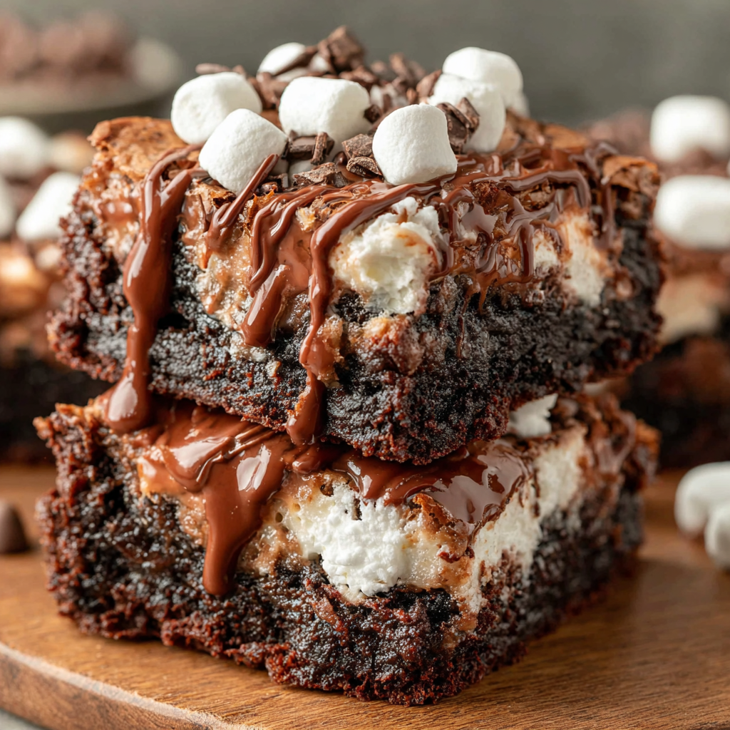 Brownie batter in a 9x13 pan topped with chocolate chunks ready to bake