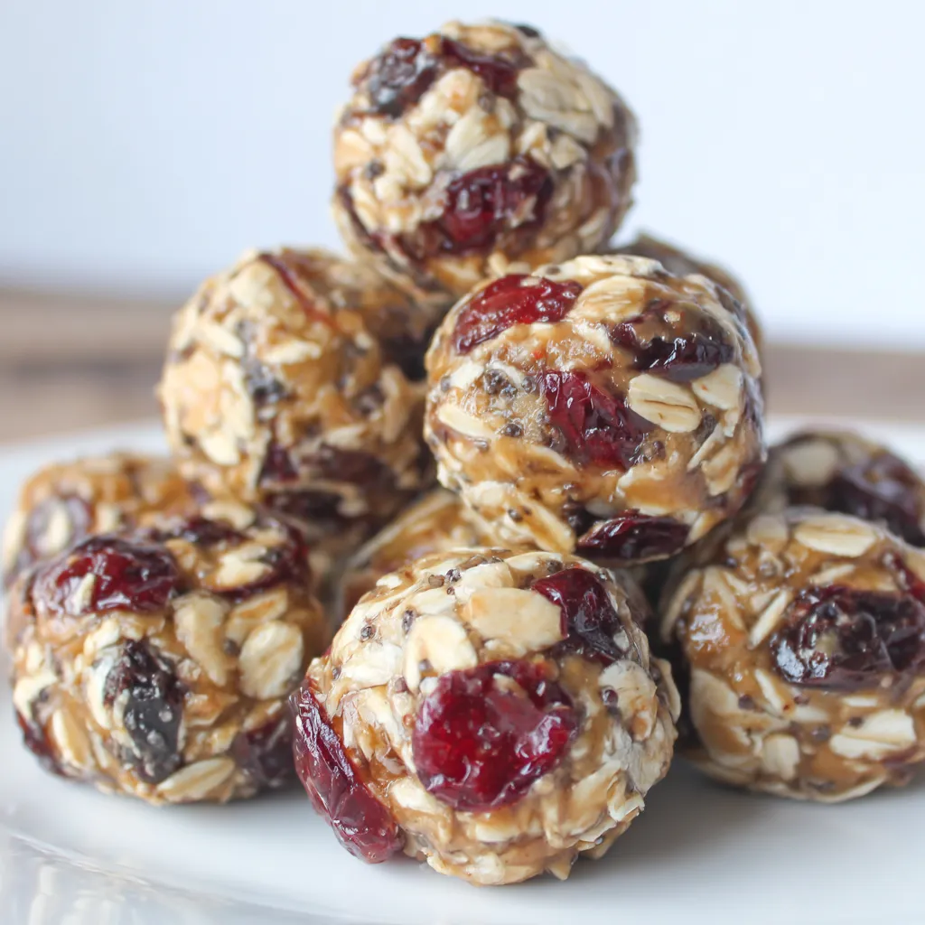 Rolled cranberry almond energy bites on parchment