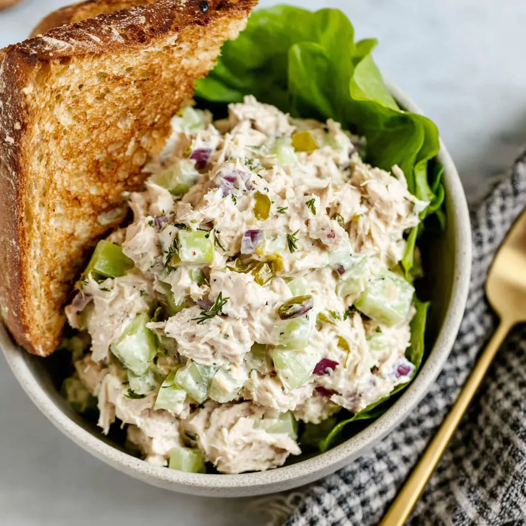 Open-faced tuna salad sandwich on toast