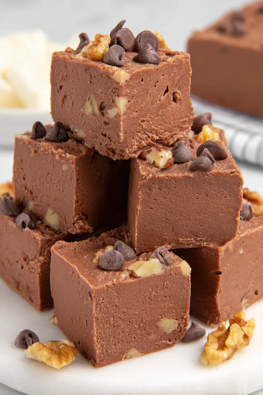 Fantasy Fudge cooling in a 9x13 pan with parchment overhang