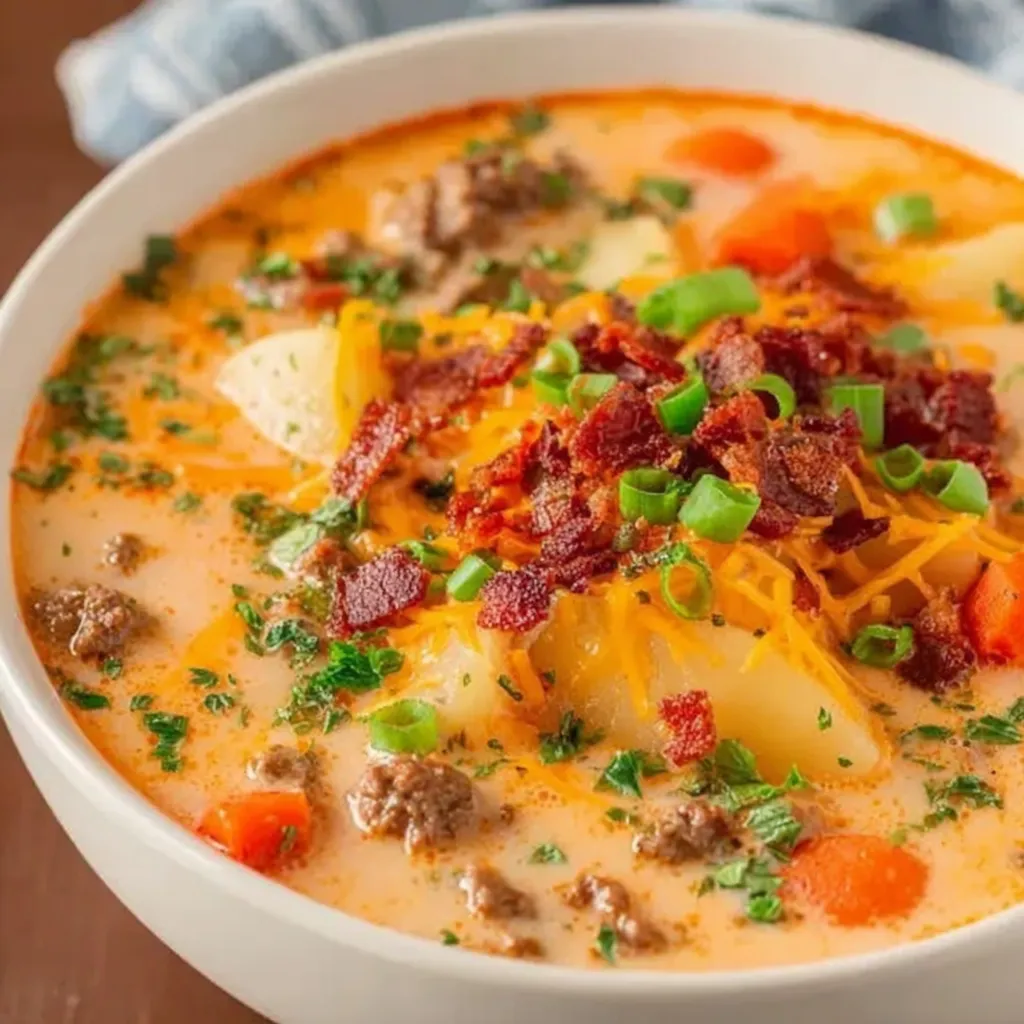 Homemade Cheeseburger Soup with Baby Potatoes