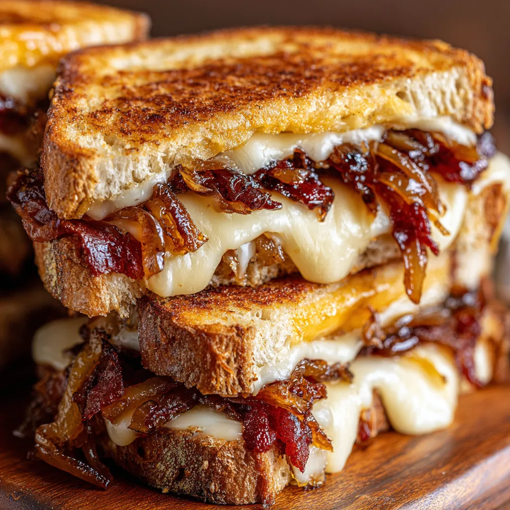 Bacon and Caramelized Onion Grilled Cheese Sandwiches