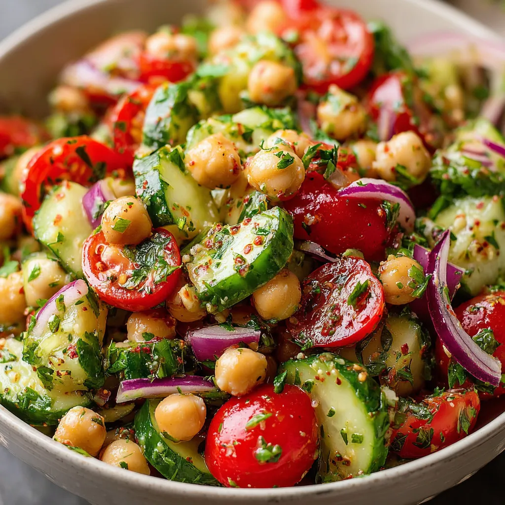 Chickpea Cucumber Tomato Salad with Lemon Parsley Vinaigrette