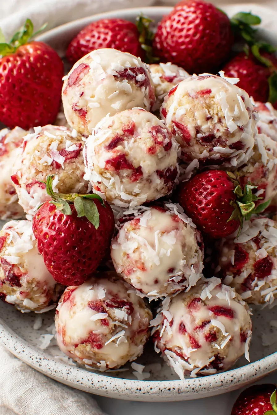 Close-up of a strawberry cheesecake ball