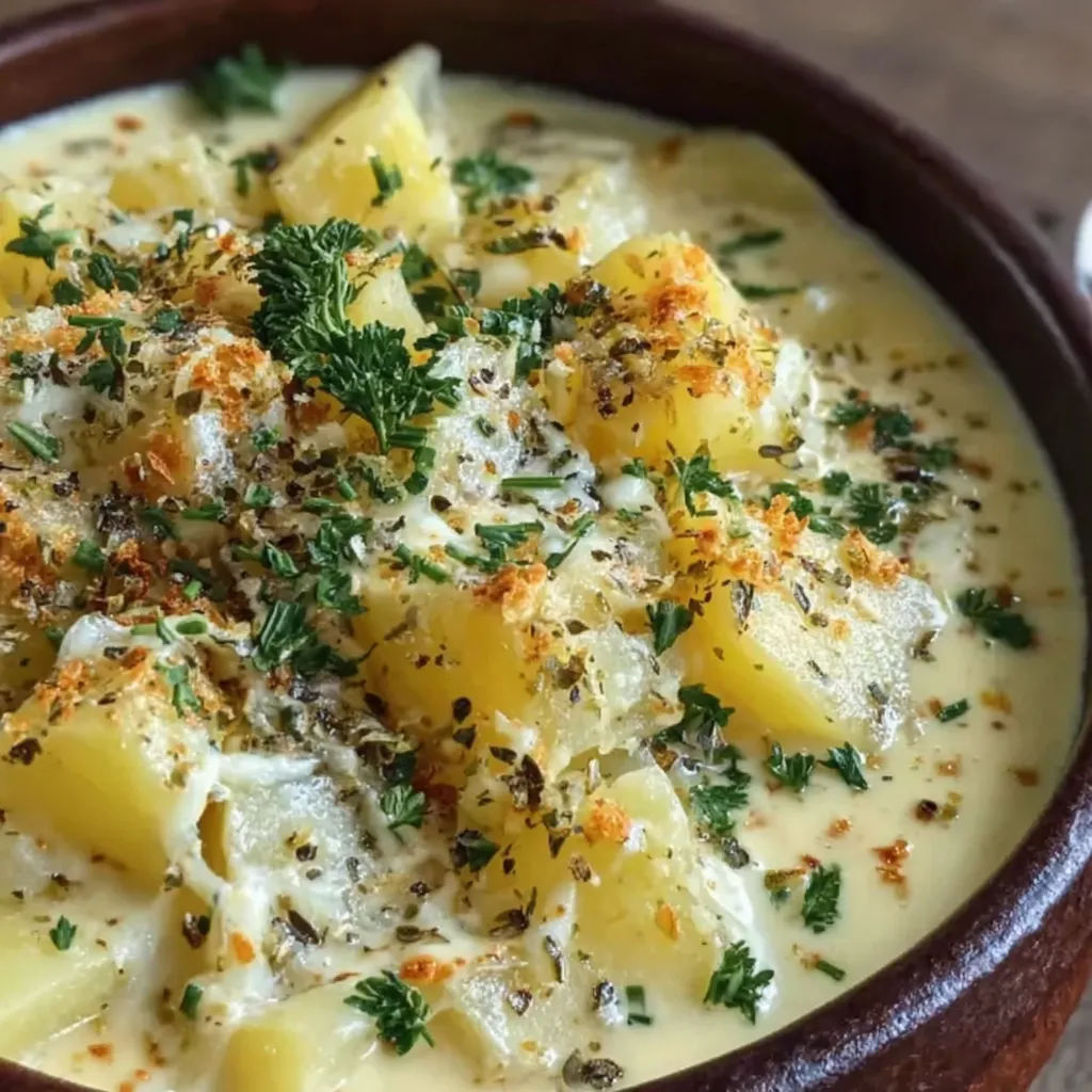 Hearty Cheddar Garlic Herb Potato Soup