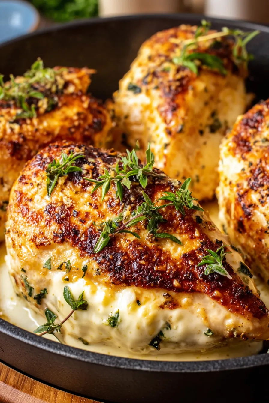 Chicken breasts baked with creamy Parmesan crust