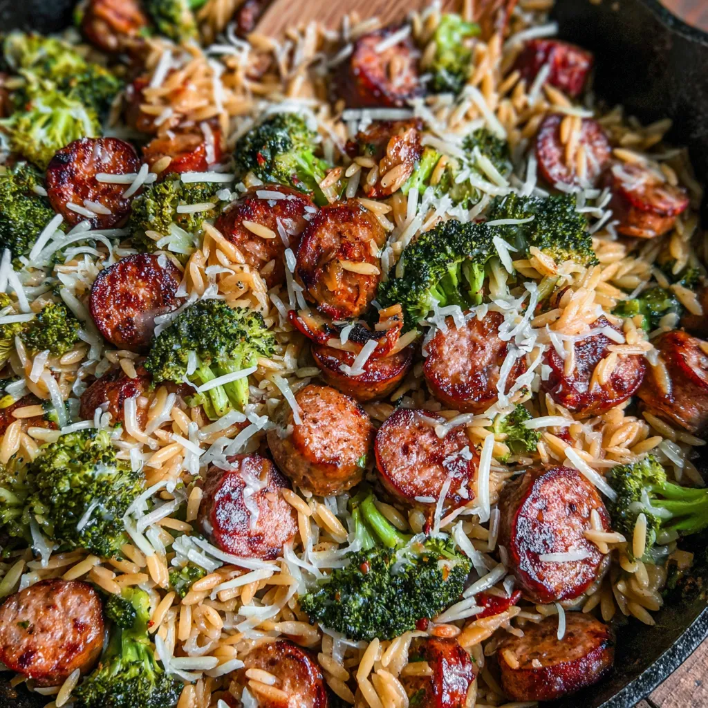 Chicken Sausage, Broccoli & Orzo Skillet