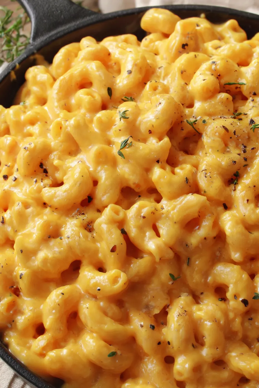 Bowl of creamy mac and cheese with a buttery sheen