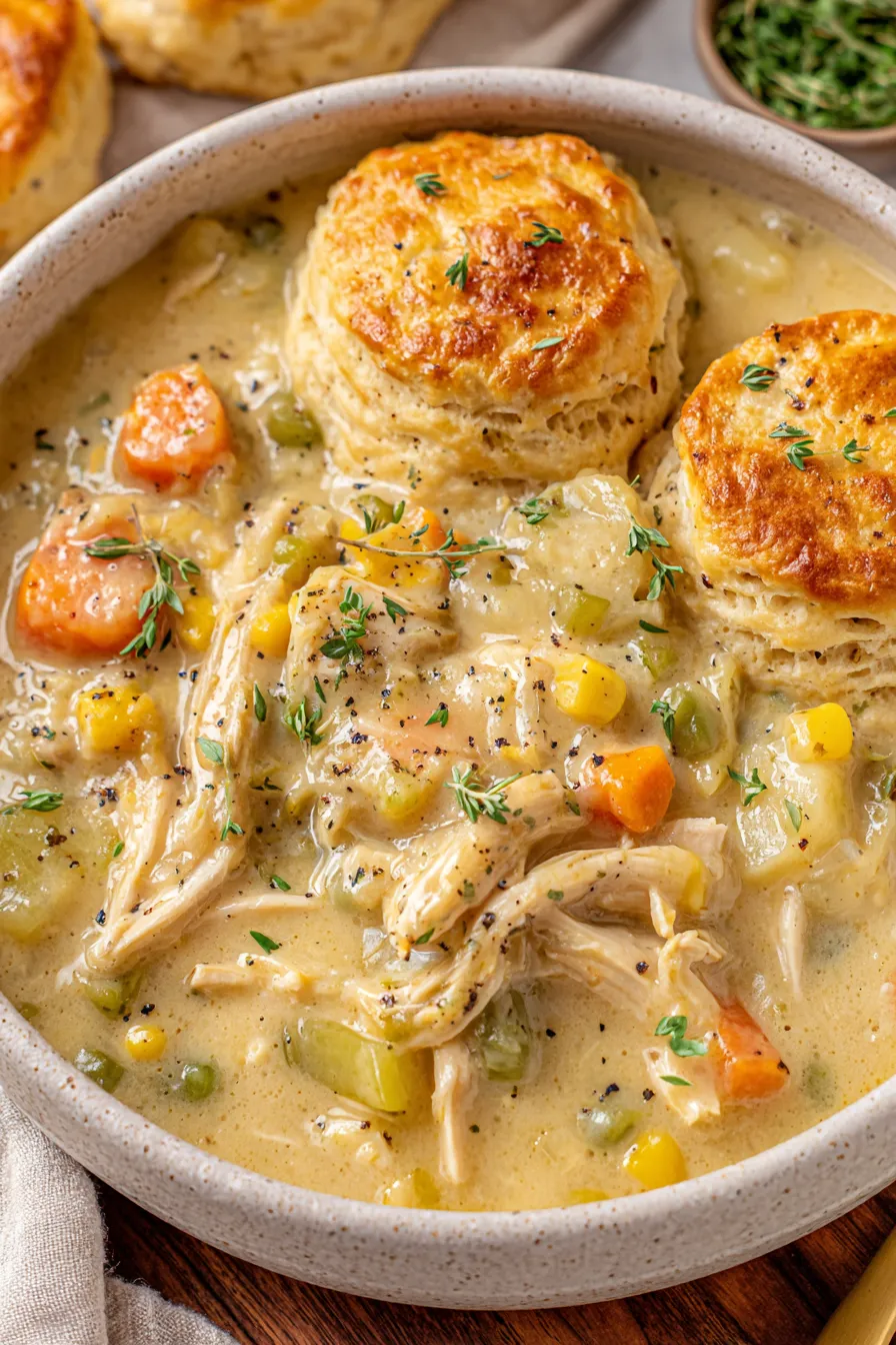 Crock Pot Chicken Pot Pie in slow cooker showing creamy filling