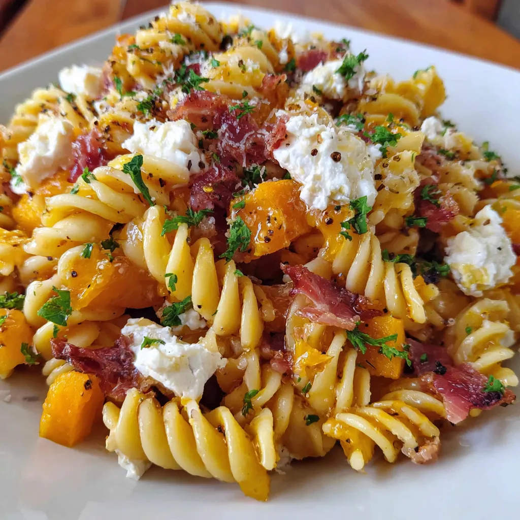 Pumpkin Pasta Salad with Goat Cheese & Crispy Prosciutto