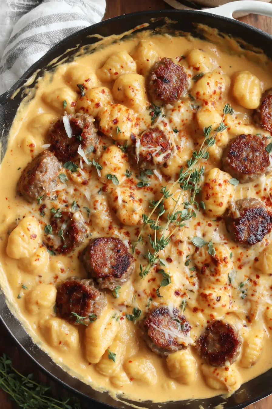 Sausage and gnocchi in creamy butternut squash sauce
