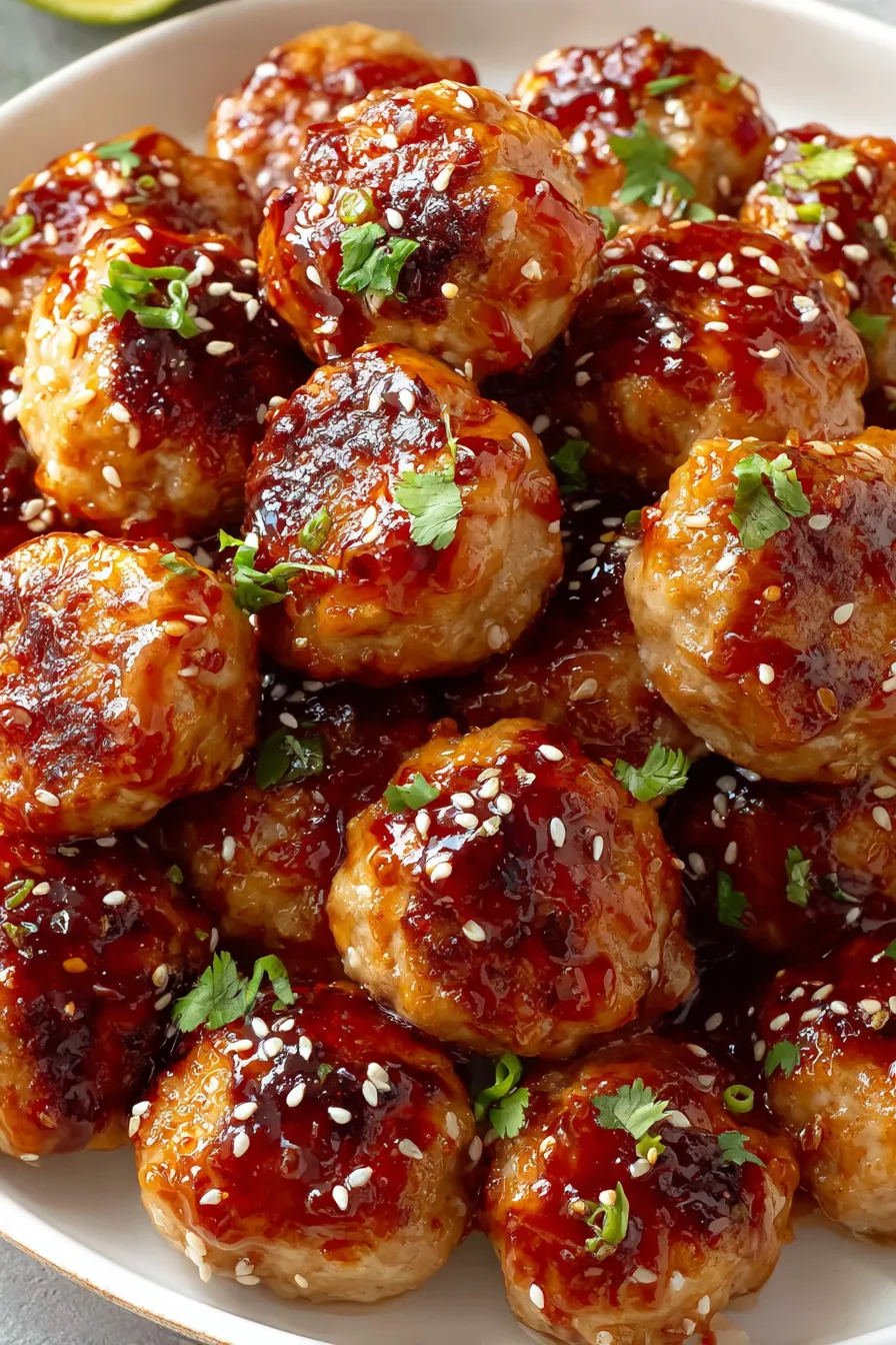 Sheet pan sesame ginger chicken meatballs on parchment