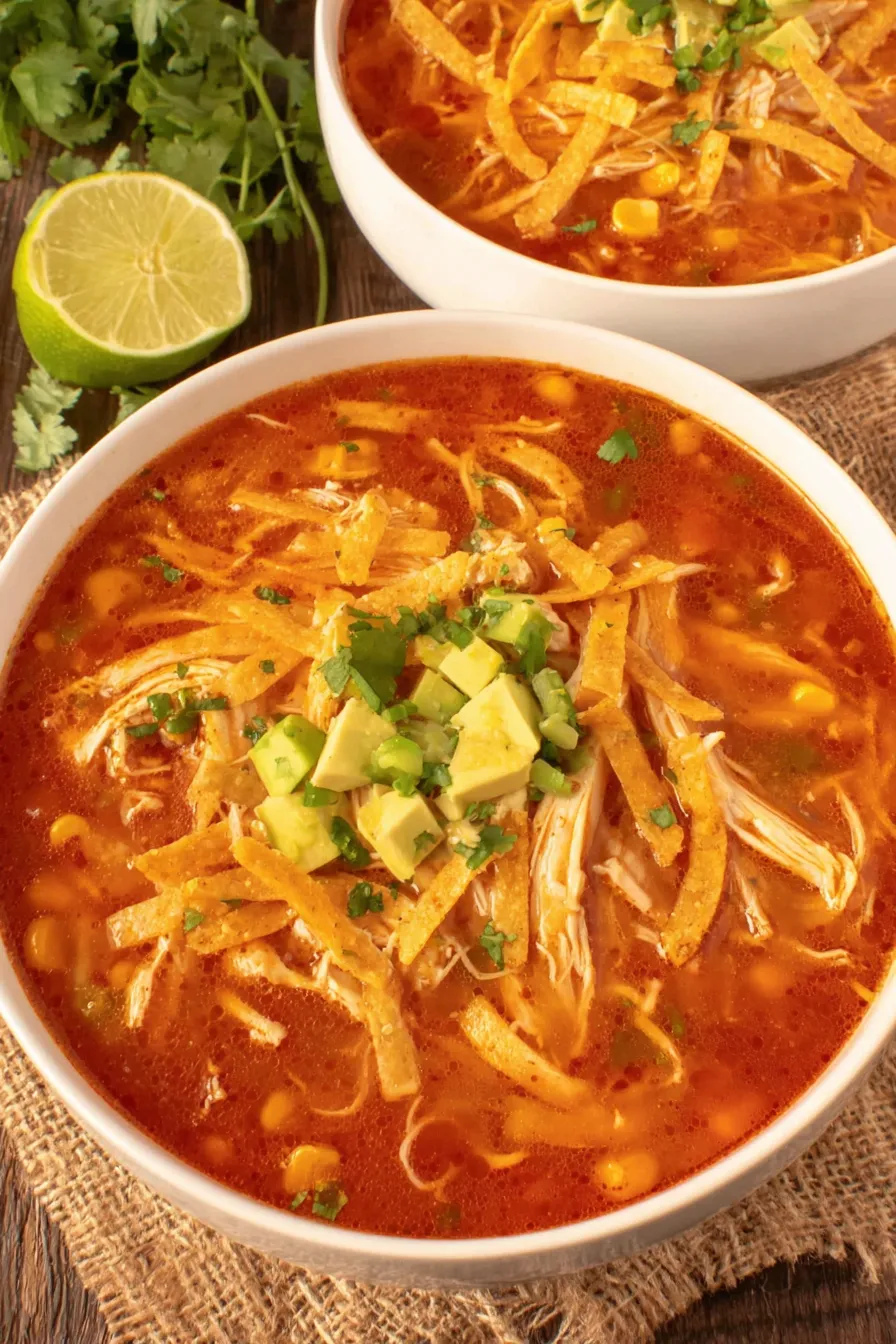Bubbling crock pot chicken tortilla soup