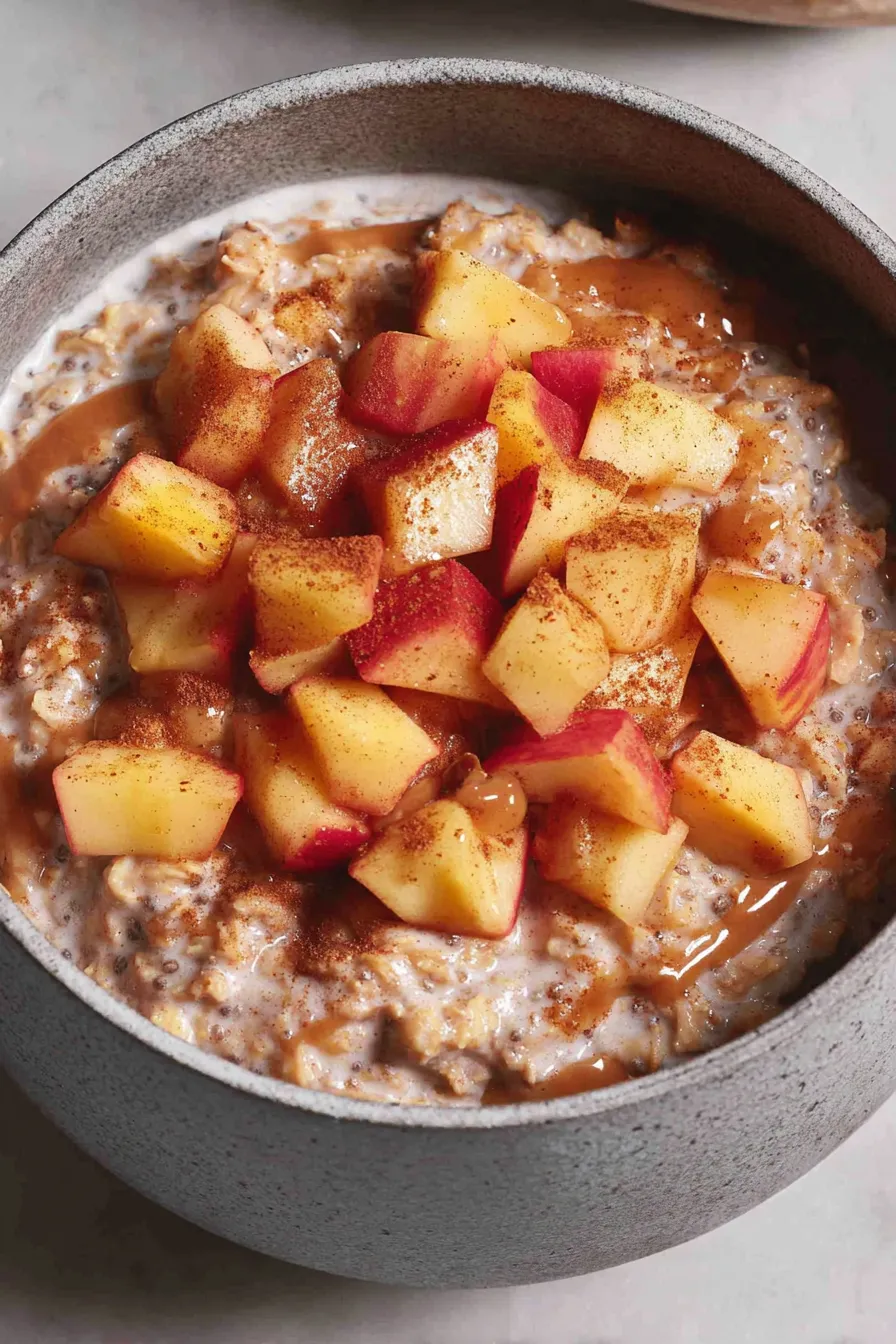 Bowl of apple cinnamon oatmeal with toppings