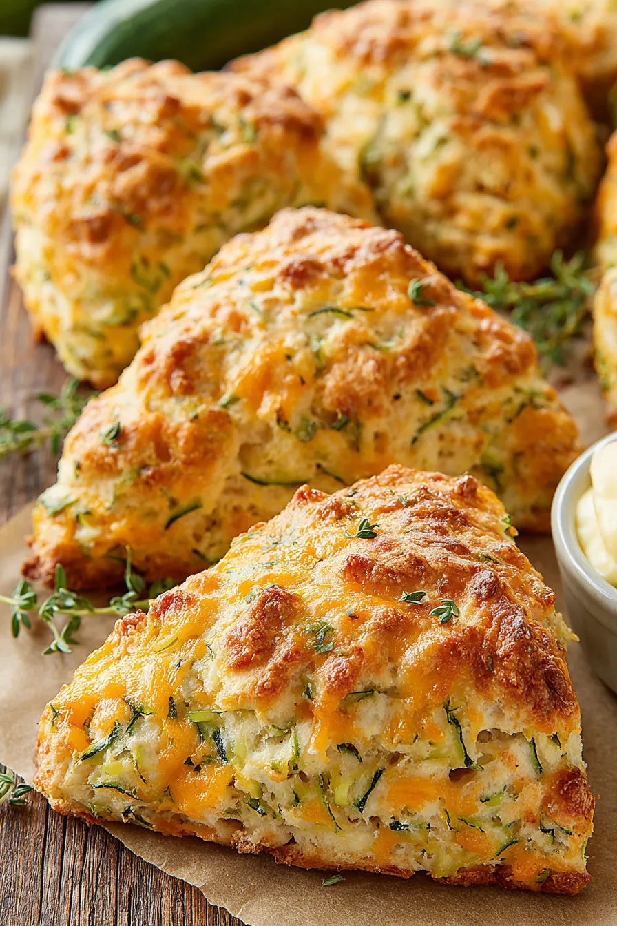 Zucchini cheddar scones on a baking sheet