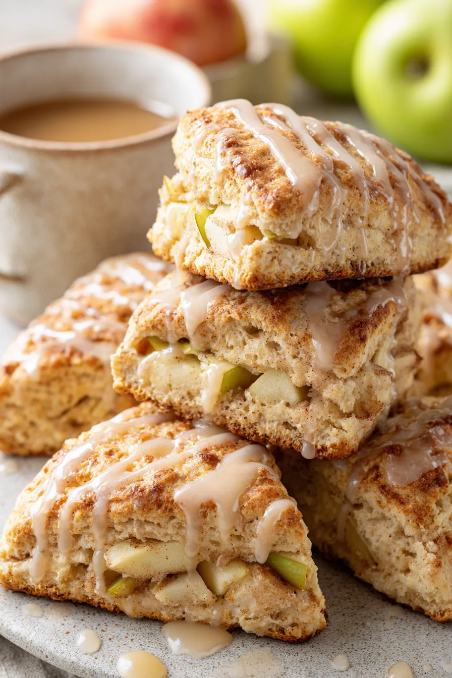 Freshly baked apple scones on parchment