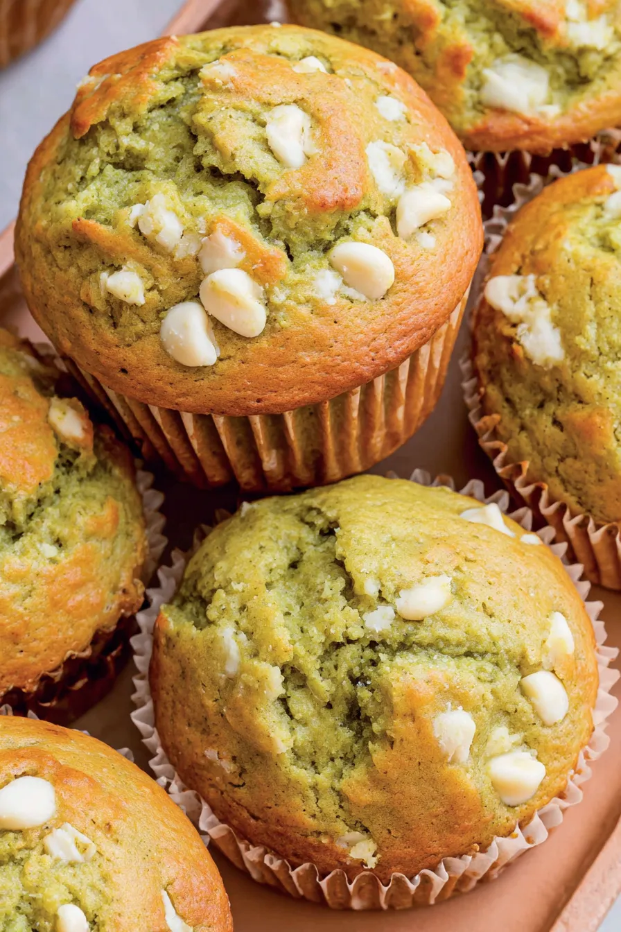 Tray of matcha muffins cooling on a wire rack