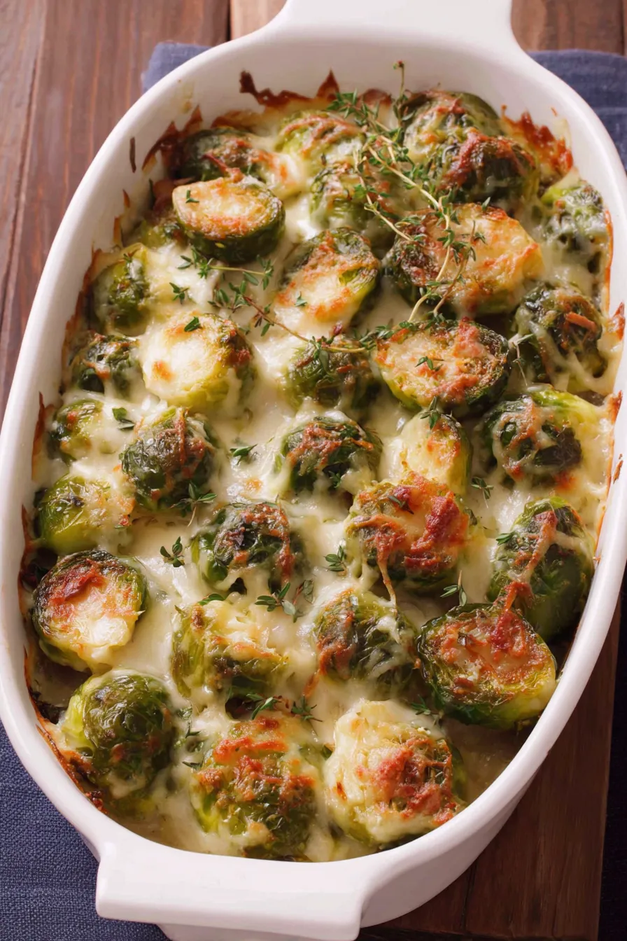 Close-up of gratin bubbling with melted cheese and pancetta