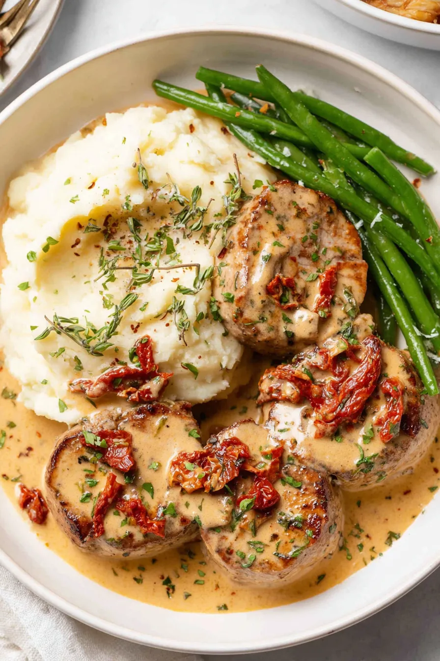 Seared pork medallions in cream sauce