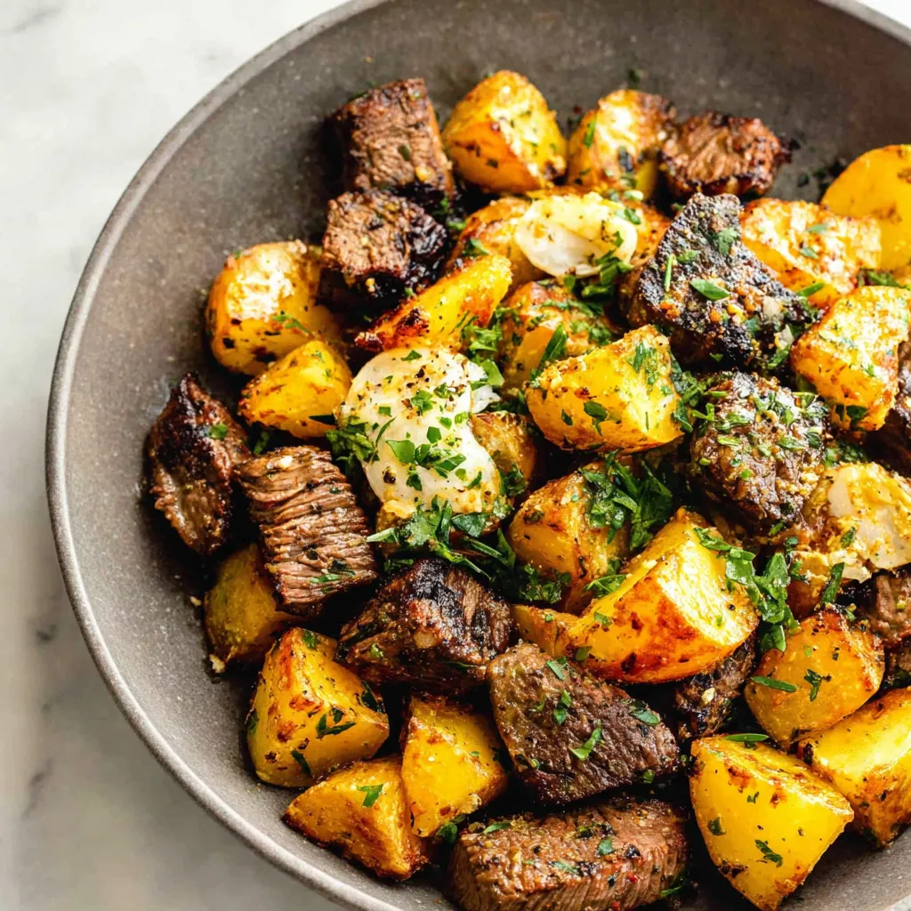 Garlic Butter Steak Bites and Potatoes