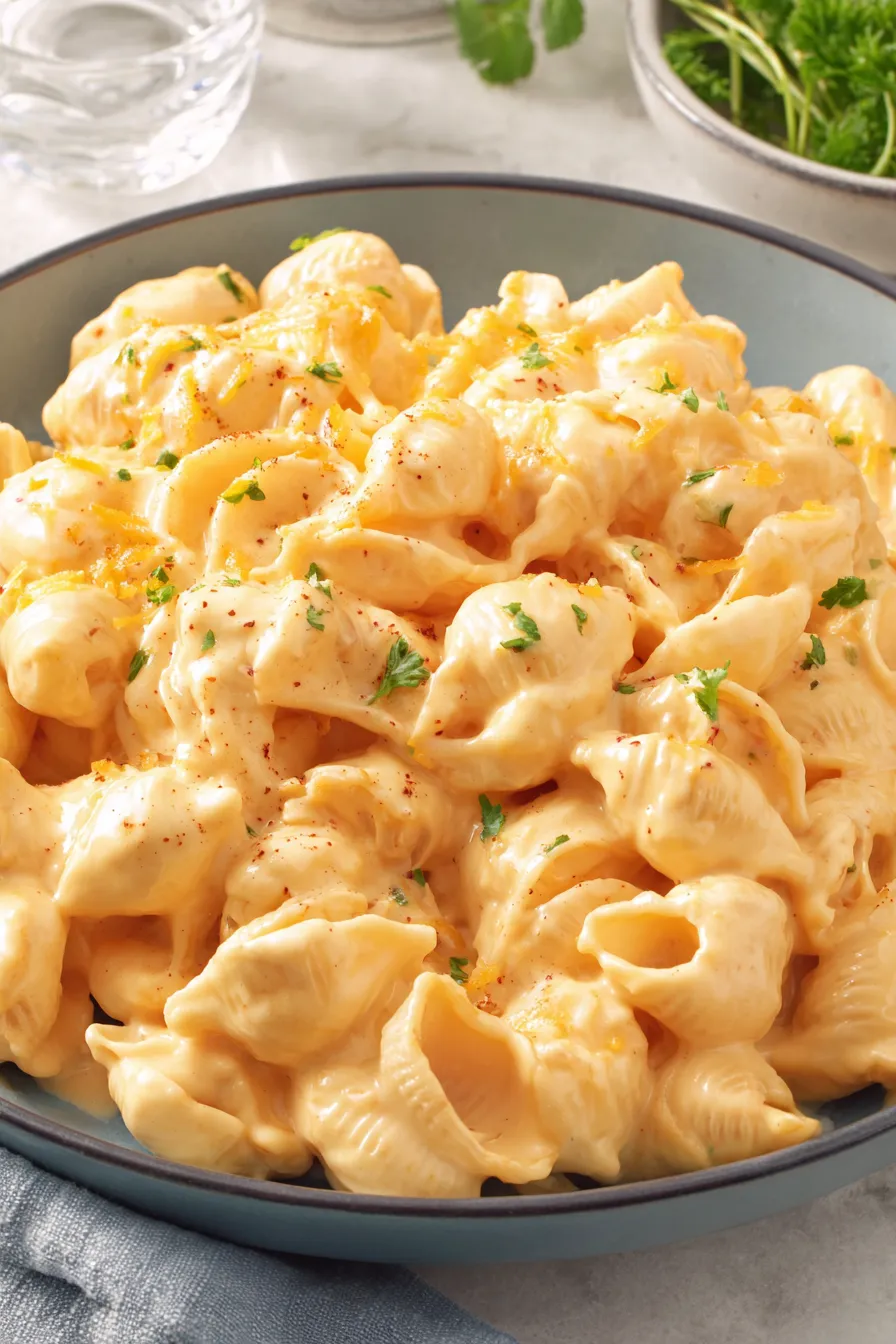 Creamy shells and cheese in pot