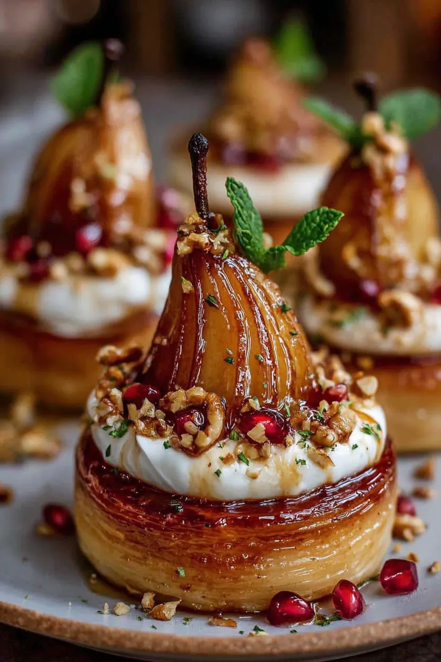 Close up of pear slices caramelizing in a skillet