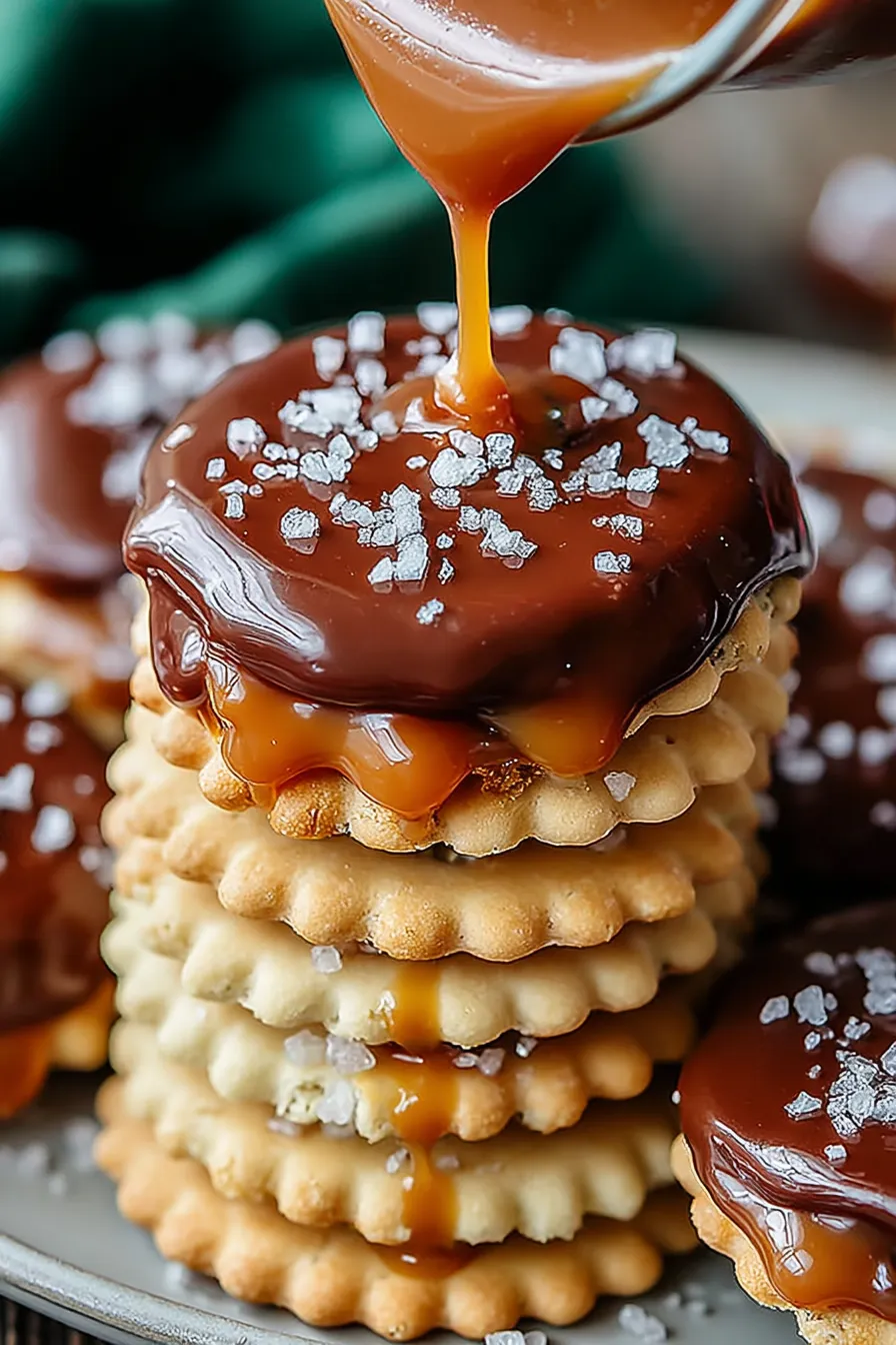 Stack of caramel cracker cookies on parchment