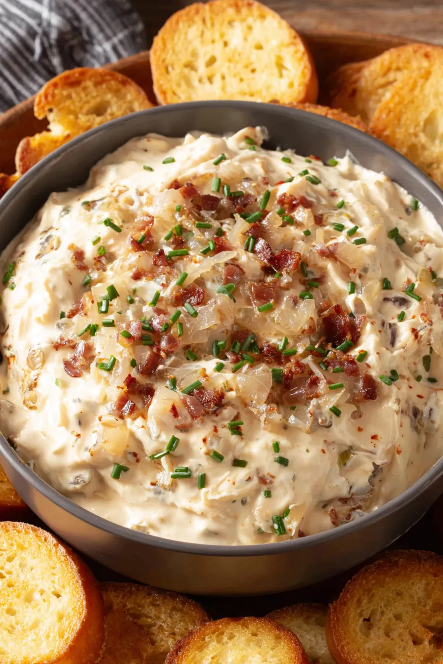 Creamy dip served with chips and herbs